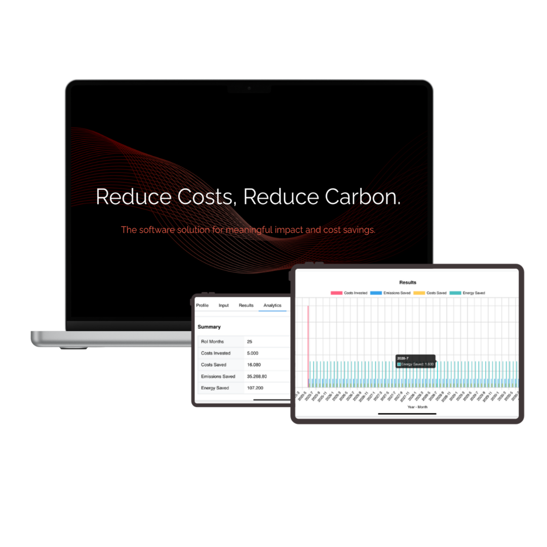 Business Solutions Dashboard showing cost and carbon reduction metrics Business Solutions Dashboard showing cost and carbon reduction metrics